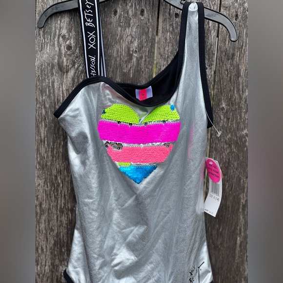 Betsey Johnson sequin heart metallic swimsuit NWT - Picture 3 of 6